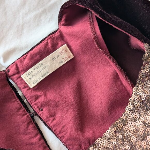 Zara Girls velvet dress with gold sequin Size: 13/14 - Picture 6 of 8